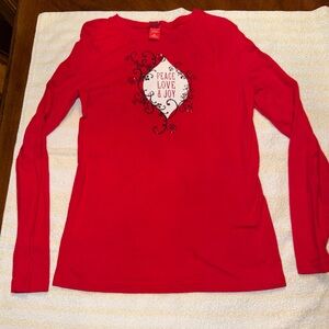 Target Ladies Size M Peace Love Joy Red Long Sleeve Shirt